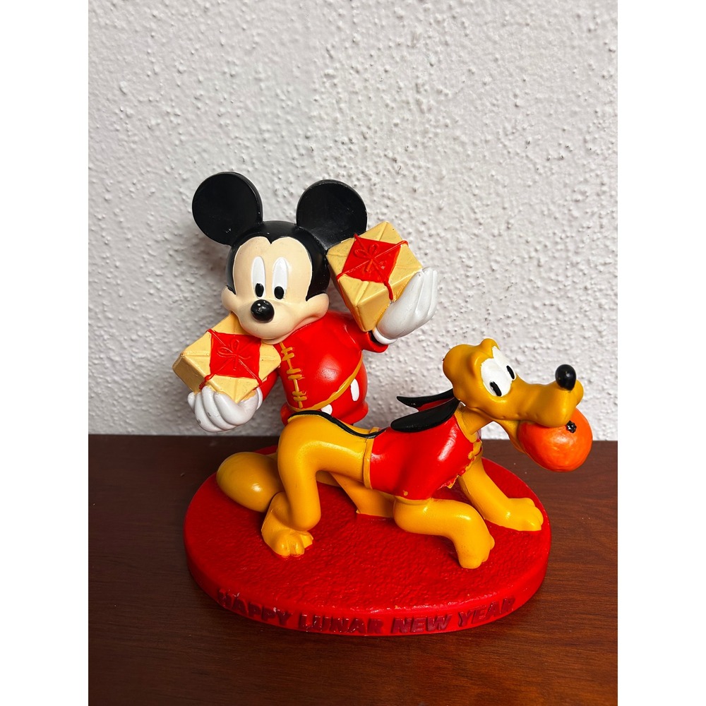 Disney Mickey Mouse Pluto Happy Lunar New Year Figurine Red Gold Statue